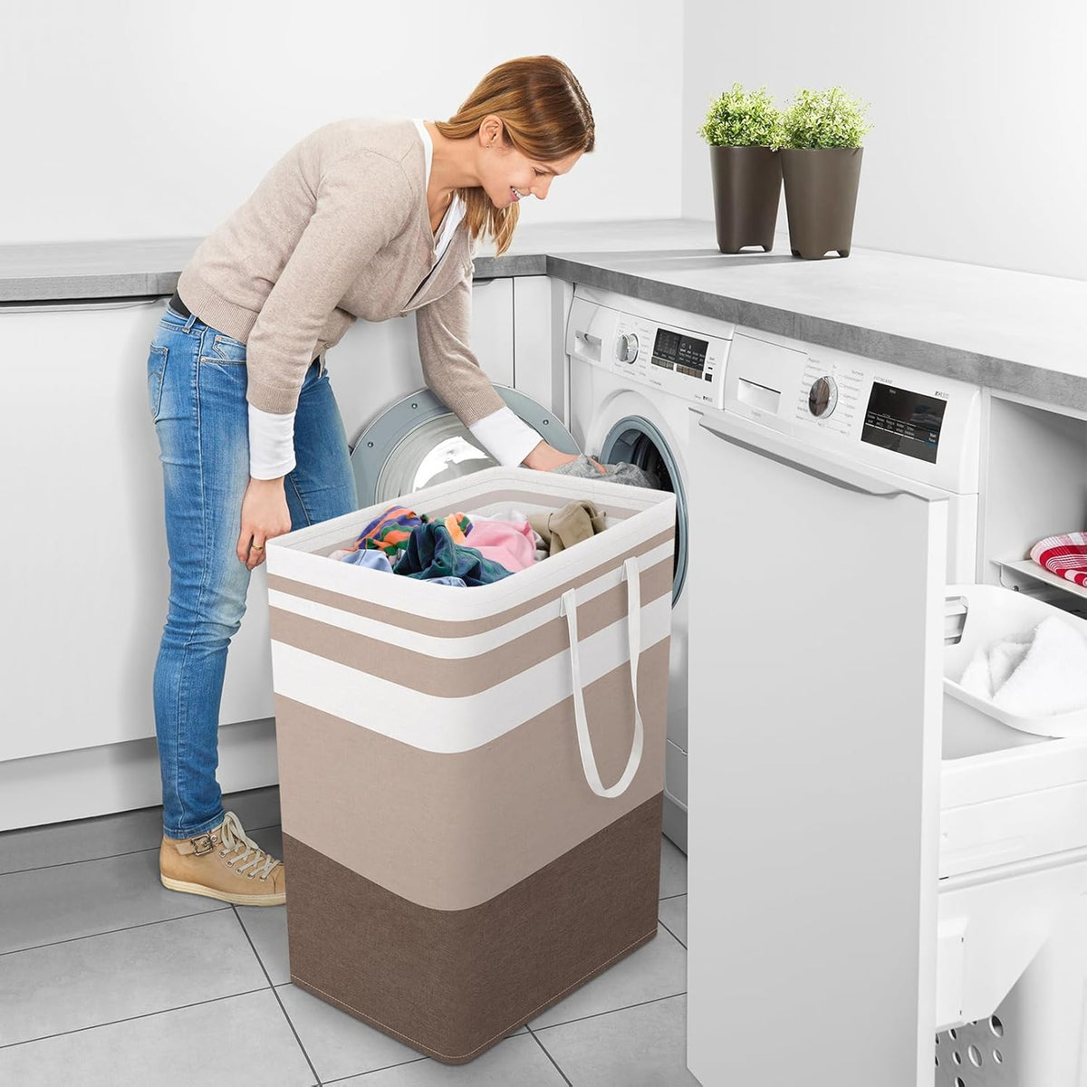 Laundry Basket Hamper, 75L Collapsible Clothes Storage, Grey | Freestanding Clothes Hampers, Foldable design, with Easy Carry Handles, For Laundry, Bedroom, Dorm, Clothing, Towels, Toys