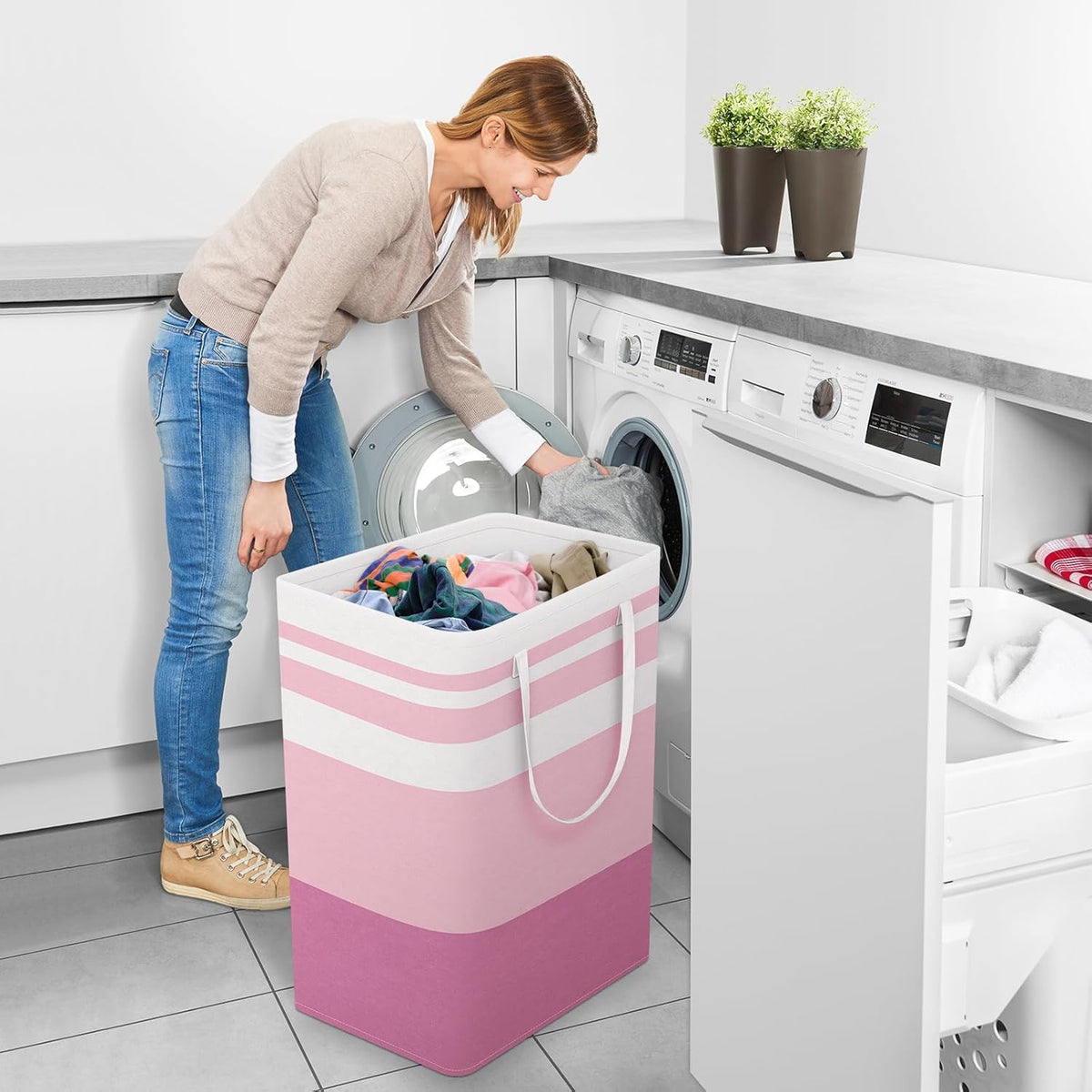 Laundry Basket Hamper, 75L Collapsible Clothes Storage, Grey | Freestanding Clothes Hampers, Foldable design, with Easy Carry Handles, For Laundry, Bedroom, Dorm, Clothing, Towels, Toys
