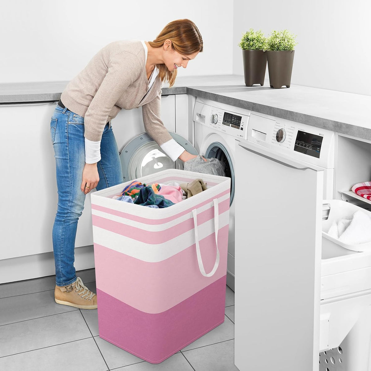 Laundry Basket Hamper, 75L Collapsible Clothes Storage, Grey | Freestanding Clothes Hampers, Foldable design, with Easy Carry Handles, For Laundry, Bedroom, Dorm, Clothing, Towels, Toys