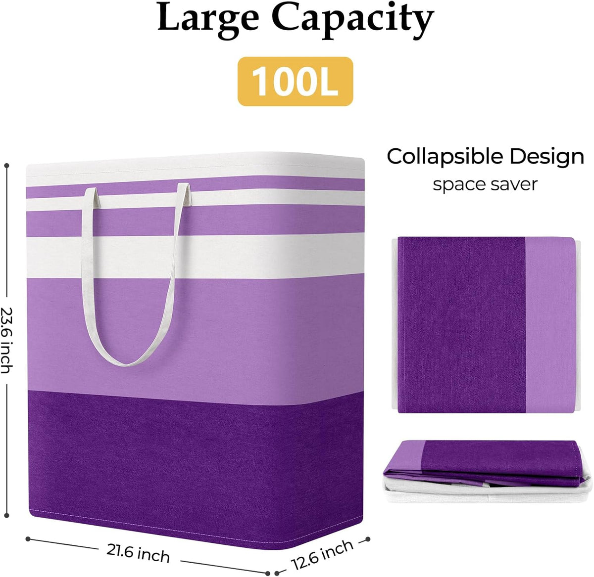 Laundry Basket Hamper, 75L Collapsible Clothes Storage, Grey | Freestanding Clothes Hampers, Foldable design, with Easy Carry Handles, For Laundry, Bedroom, Dorm, Clothing, Towels, Toys