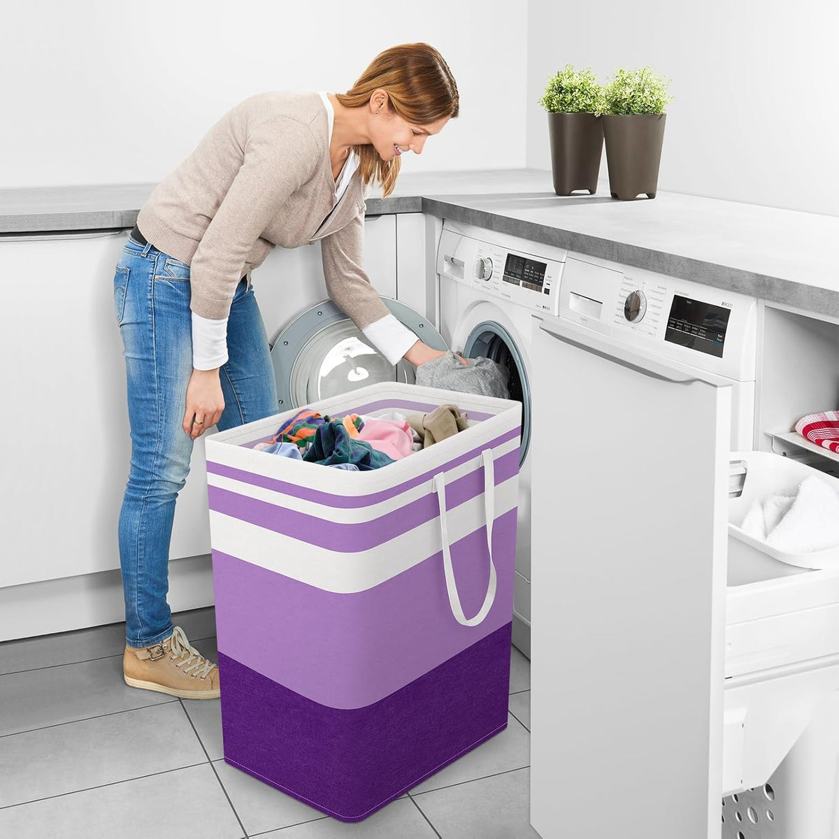 Laundry Basket Hamper, 75L Collapsible Clothes Storage, Grey | Freestanding Clothes Hampers, Foldable design, with Easy Carry Handles, For Laundry, Bedroom, Dorm, Clothing, Towels, Toys
