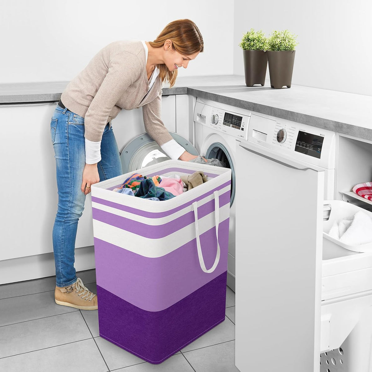 Laundry Basket Hamper, 75L Collapsible Clothes Storage, Grey | Freestanding Clothes Hampers, Foldable design, with Easy Carry Handles, For Laundry, Bedroom, Dorm, Clothing, Towels, Toys