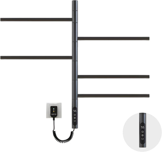 Rotatable Heated Towel Warmer,Plug-in/Hard-Wired Wall Mounted Electric Towel Warmer with Timer and Multi-Stage Temperature Regulation 2-3 Minutes to 131°F (Black)