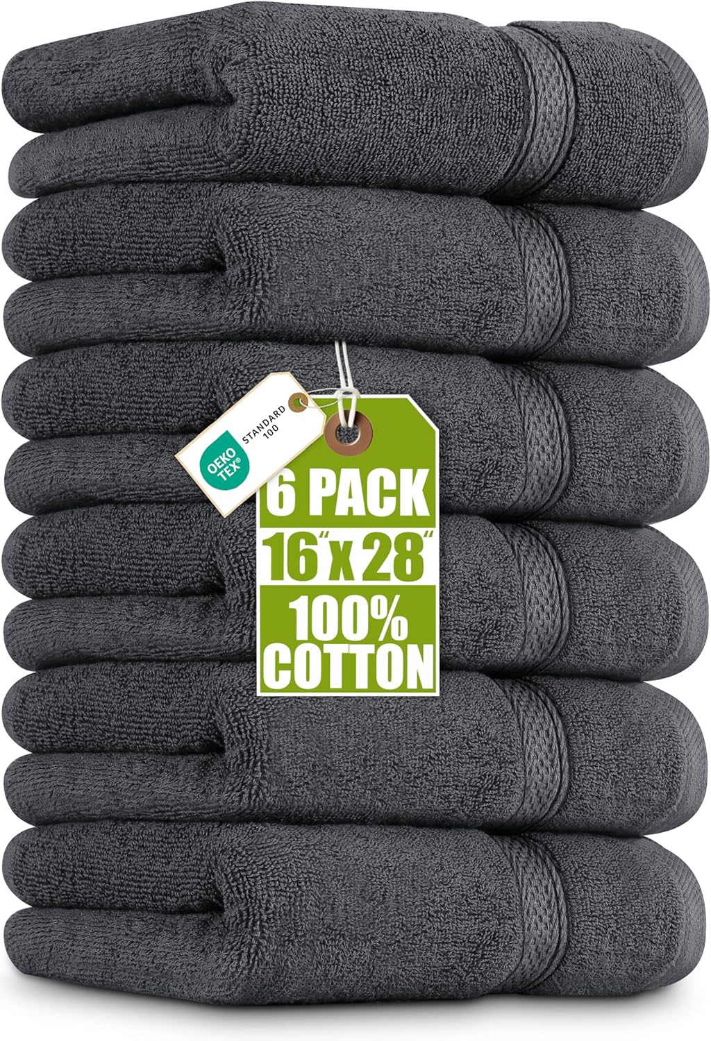 6 Pack Premium Hand Towels, 16x28 in, 600 GSM Cotton, Grey