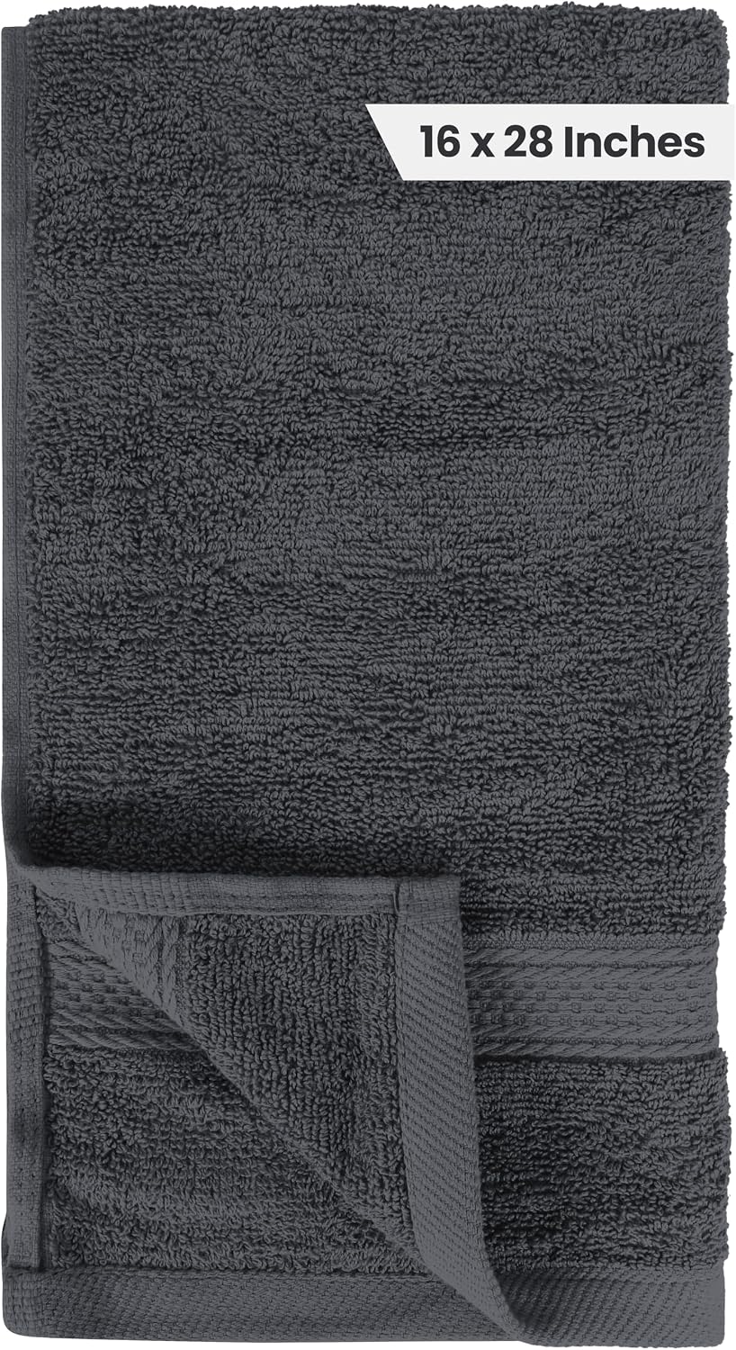 6 Pack Premium Hand Towels, 16x28 in, 600 GSM Cotton, Grey