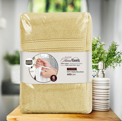 6 Pack Premium Hand Towels, 16x28 in, 600 GSM Cotton, Grey