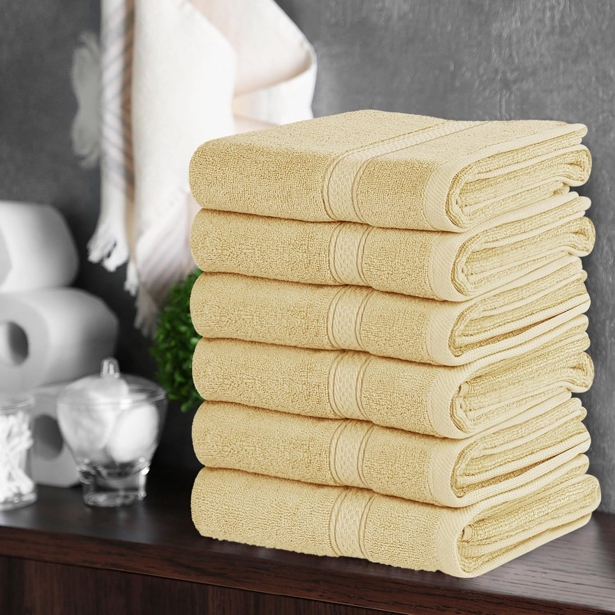 6 Pack Premium Hand Towels, 16x28 in, 600 GSM Cotton, Grey