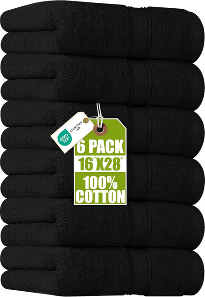 6 Pack Premium Hand Towels, 16x28 in, 600 GSM Cotton, Grey
