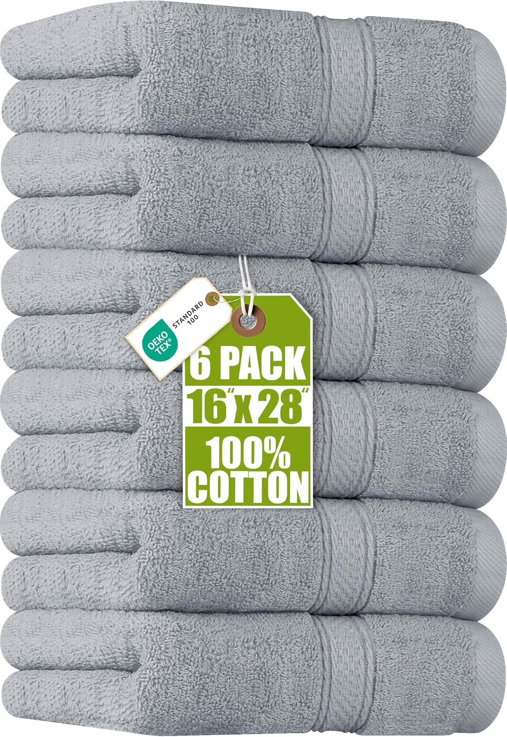 6 Pack Premium Hand Towels, 16x28 in, 600 GSM Cotton, Grey