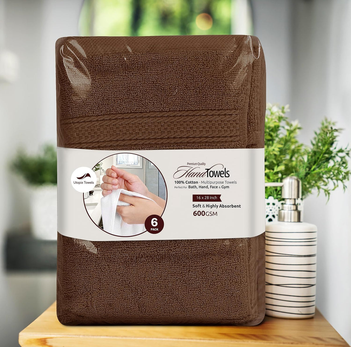 6 Pack Premium Hand Towels, 16x28 in, 600 GSM Cotton, Grey