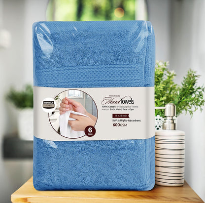 6 Pack Premium Hand Towels, 16x28 in, 600 GSM Cotton, Grey