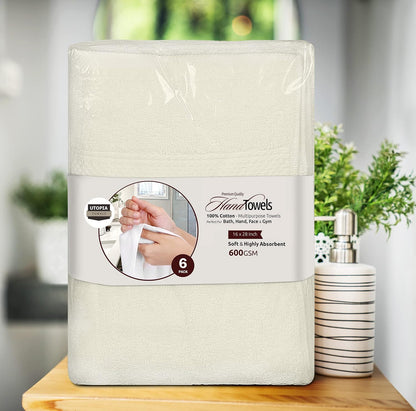 6 Pack Premium Hand Towels, 16x28 in, 600 GSM Cotton, Grey