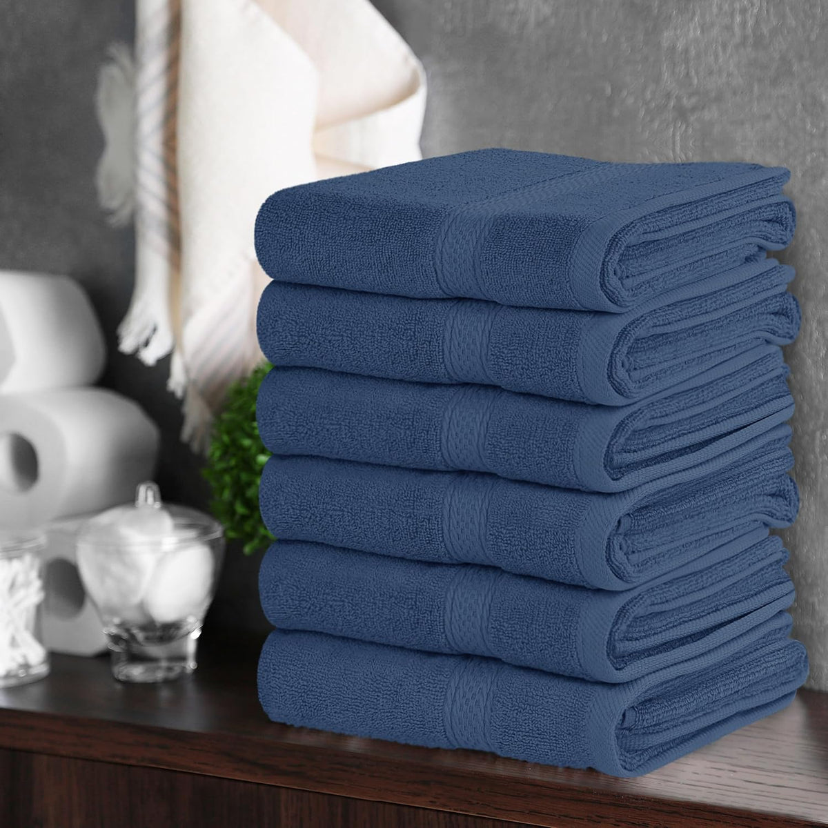 6 Pack Premium Hand Towels, 16x28 in, 600 GSM Cotton, Grey