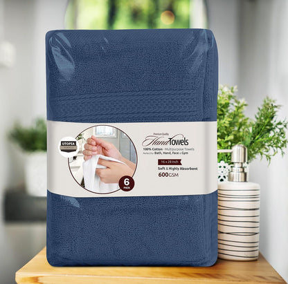 6 Pack Premium Hand Towels, 16x28 in, 600 GSM Cotton, Grey
