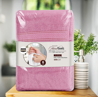 6 Pack Premium Hand Towels, 16x28 in, 600 GSM Cotton, Grey