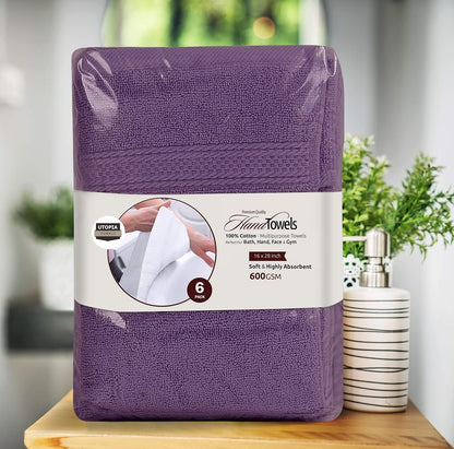 6 Pack Premium Hand Towels, 16x28 in, 600 GSM Cotton, Grey