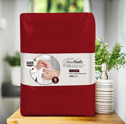 6 Pack Premium Hand Towels, 16x28 in, 600 GSM Cotton, Grey