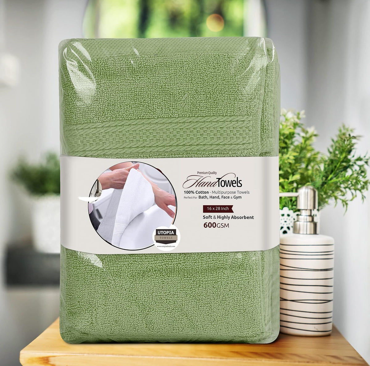 6 Pack Premium Hand Towels, 16x28 in, 600 GSM Cotton, Grey