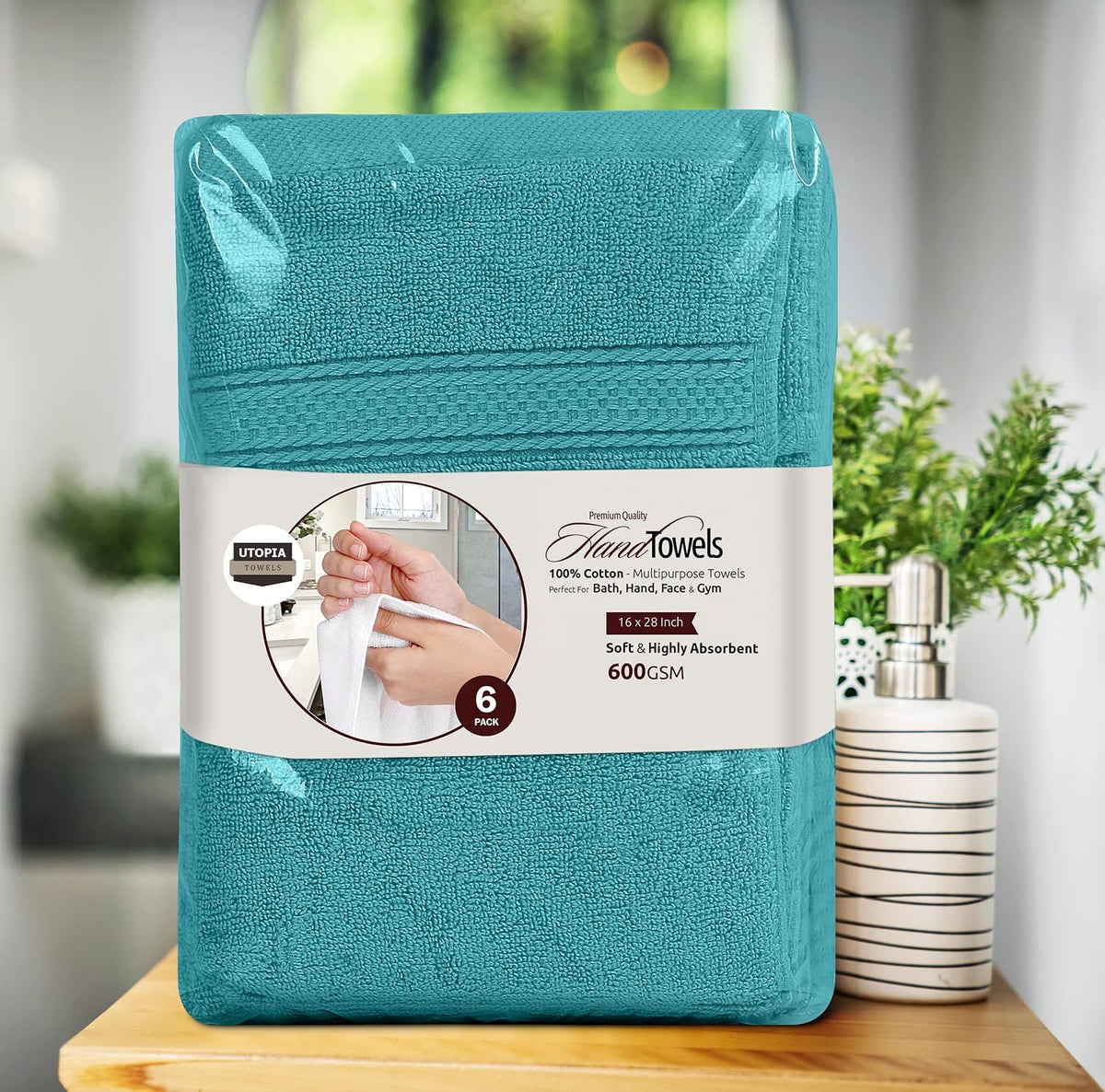 6 Pack Premium Hand Towels, 16x28 in, 600 GSM Cotton, Grey