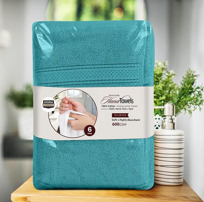 6 Pack Premium Hand Towels, 16x28 in, 600 GSM Cotton, Grey
