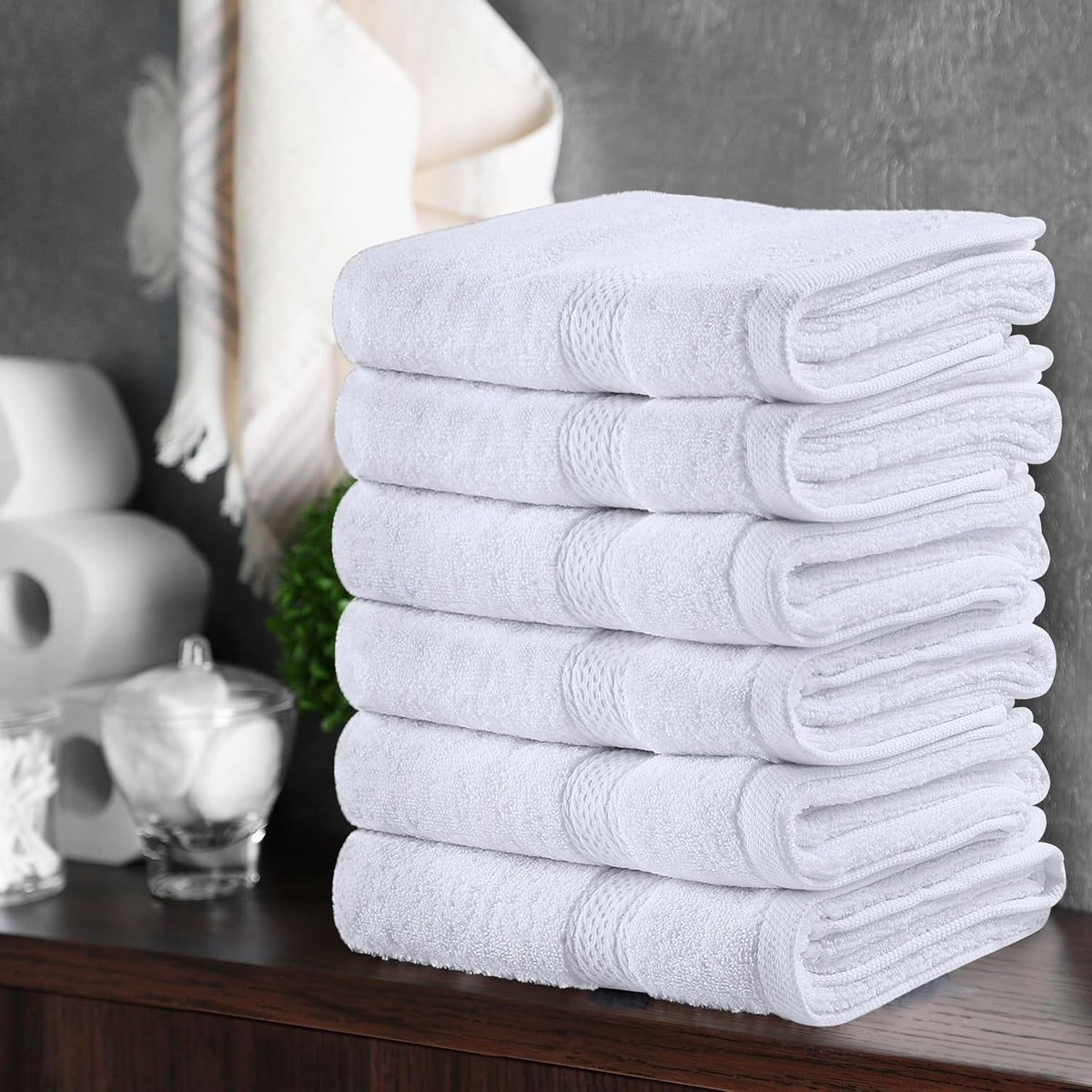 6 Pack Premium Hand Towels, 16x28 in, 600 GSM Cotton, Grey