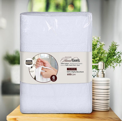 6 Pack Premium Hand Towels, 16x28 in, 600 GSM Cotton, Grey