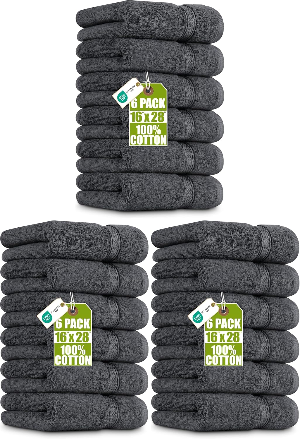 6 Pack Premium Hand Towels, 16x28 in, 600 GSM Cotton, Grey