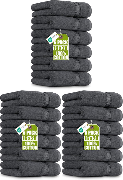 6 Pack Premium Hand Towels, 16x28 in, 600 GSM Cotton, Grey