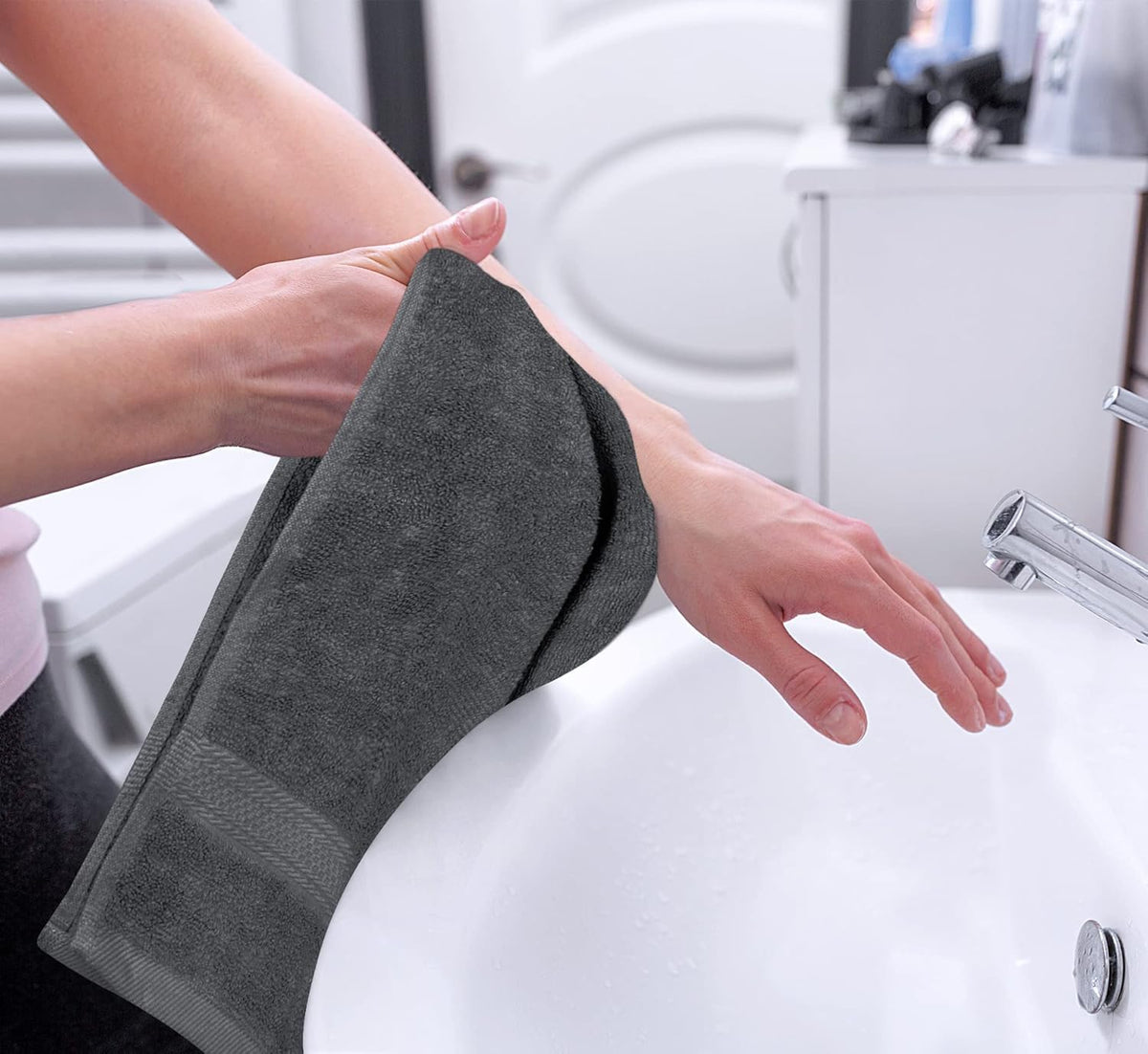 6 Pack Premium Hand Towels, 16x28 in, 600 GSM Cotton, Grey