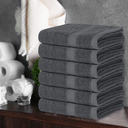 6 Pack Premium Hand Towels, 16x28 in, 600 GSM Cotton, Grey