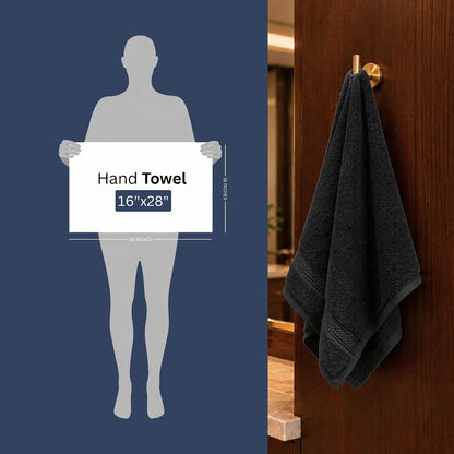 6 Pack Premium Hand Towels, 16x28 in, 600 GSM Cotton, Grey