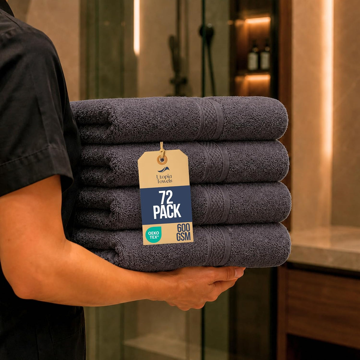 6 Pack Premium Hand Towels, 16x28 in, 600 GSM Cotton, Grey