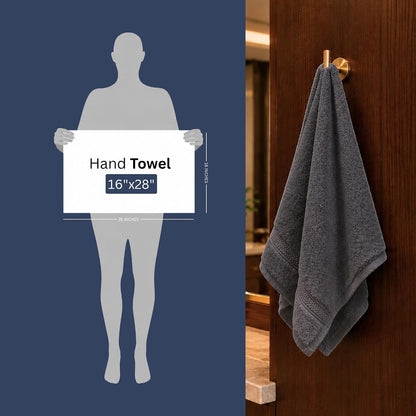 6 Pack Premium Hand Towels, 16x28 in, 600 GSM Cotton, Grey
