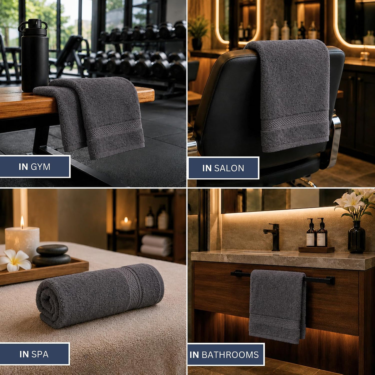 6 Pack Premium Hand Towels, 16x28 in, 600 GSM Cotton, Grey