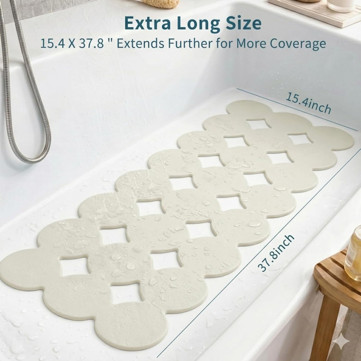 Bathtub Mat Non Slip: Extra Long Rubber Bath Mat for Tub with Strong Suction Cups 15.4" x 37.8" Anti Slip Shower Mat, Big Drain Holes Bathroom Mats for Tub & Shower, Circle-Grey