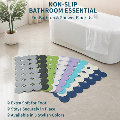Bathtub Mat Non Slip: Extra Long Rubber Bath Mat for Tub with Strong Suction Cups 15.4" x 37.8" Anti Slip Shower Mat, Big Drain Holes Bathroom Mats for Tub & Shower, Circle-Grey