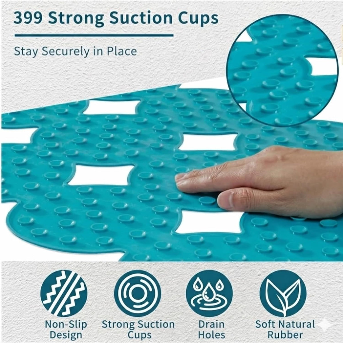 Bathtub Mat Non Slip: Extra Long Rubber Bath Mat for Tub with Strong Suction Cups 15.4" x 37.8" Anti Slip Shower Mat, Big Drain Holes Bathroom Mats for Tub & Shower, Circle-Grey