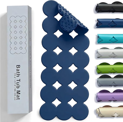 Bathtub Mat Non Slip: Extra Long Rubber Bath Mat for Tub with Strong Suction Cups 15.4" x 37.8" Anti Slip Shower Mat, Big Drain Holes Bathroom Mats for Tub & Shower, Circle-Grey