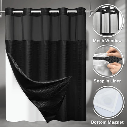 No Hook Waffle Shower Curtain with Snap in Liner Set, 71x74, Grey