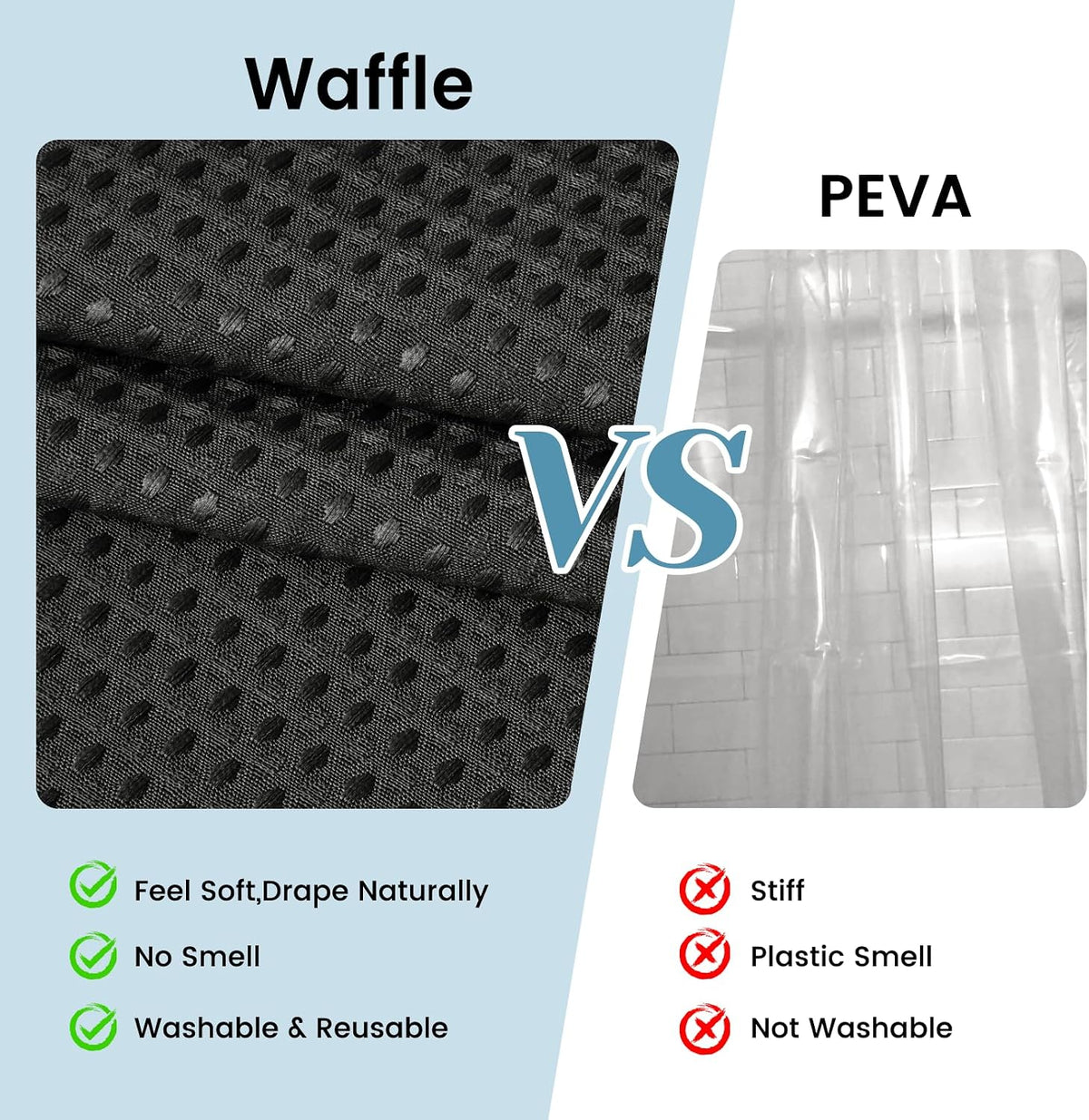 No Hook Waffle Shower Curtain with Snap in Liner Set, 71x74, Grey