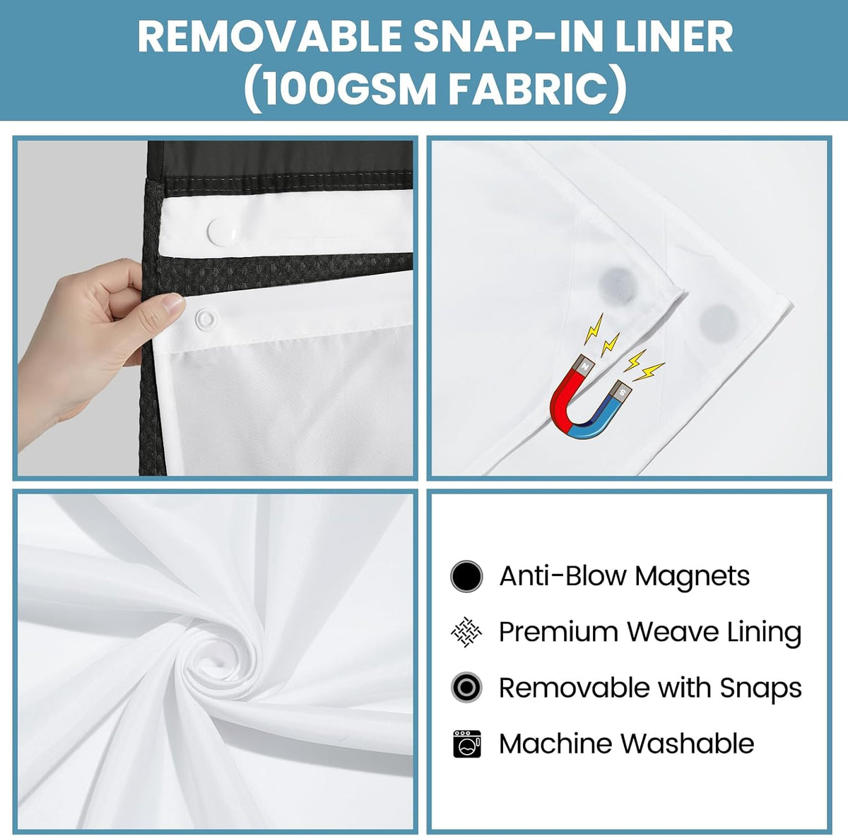 No Hook Waffle Shower Curtain with Snap in Liner Set, 71x74, Grey