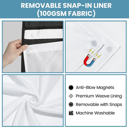 No Hook Waffle Shower Curtain with Snap in Liner Set, 71x74, Grey