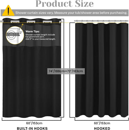 No Hook Waffle Shower Curtain with Snap in Liner Set, 71x74, Grey
