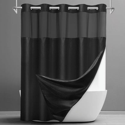 No Hook Waffle Shower Curtain with Snap in Liner Set, 71x74, Grey