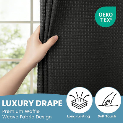 No Hook Waffle Shower Curtain with Snap in Liner Set, 71x74, Grey