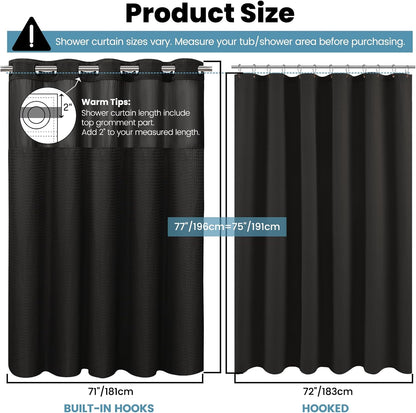 No Hook Waffle Shower Curtain with Snap in Liner Set, 71x74, Grey