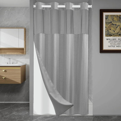 No Hook Waffle Shower Curtain with Snap in Liner Set, 71x74, Grey