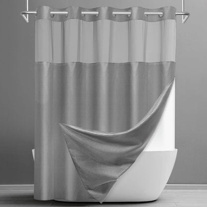 No Hook Waffle Shower Curtain with Snap in Liner Set, 71x74, Grey