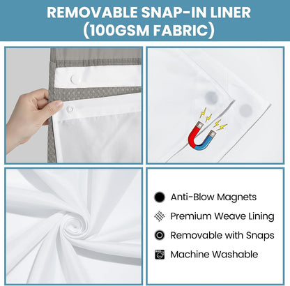 No Hook Waffle Shower Curtain with Snap in Liner Set, 71x74, Grey
