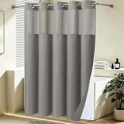 No Hook Waffle Shower Curtain with Snap in Liner Set, 71x74, Grey